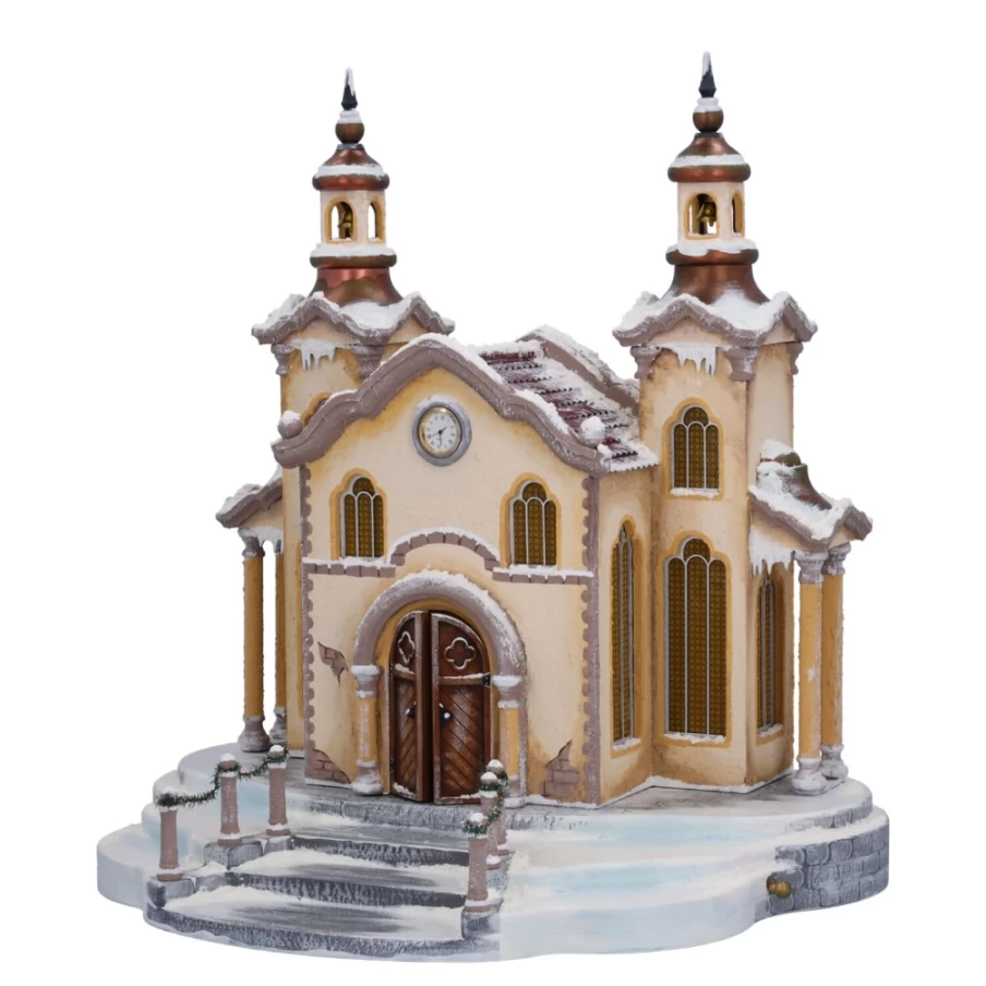 Kindertraum Winter Citychurch Music Box with LED Lighting - Holiday Decor