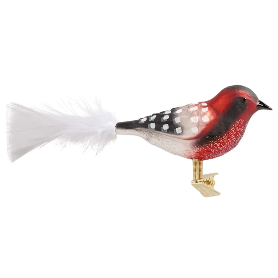 "Poesie in Glas Handcrafted Glass Bird Figurine - Elegant Red, Black & White Art Decor"