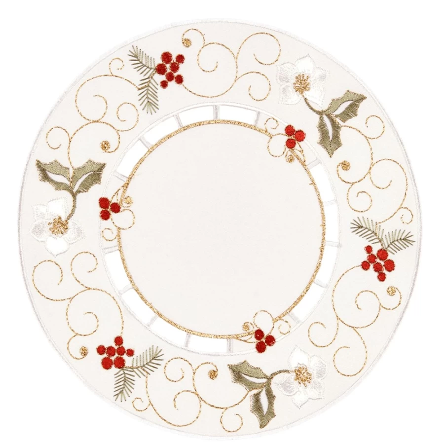 "Käthe Wohlfahrt Christmas Rose White Tablecloth – 20cm Round Festive Holiday Dining Decor"