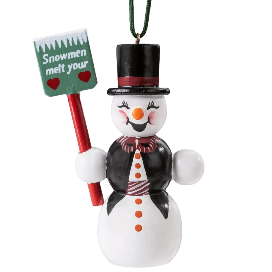 "Käthes Original Snowman With Shovel - Handcrafted Winter Decoration"