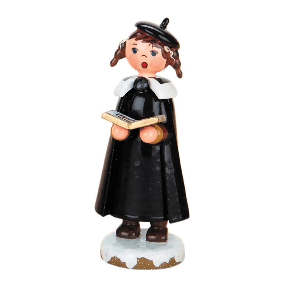 "Hubrig Volkskunst Winter Carol Singer Doll with Braids and Book – Traditional German Christmas Decoration"