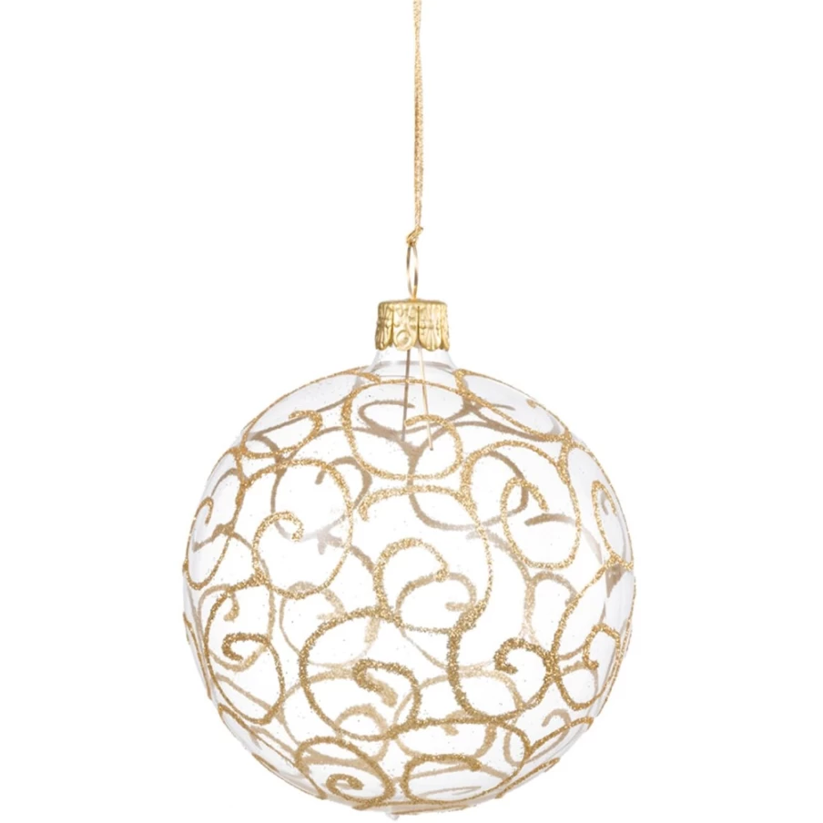 Käthe Wohlfahrt 6cm Clear Glass Bauble with Elegant Gold Squiggles - Christmas Ornament