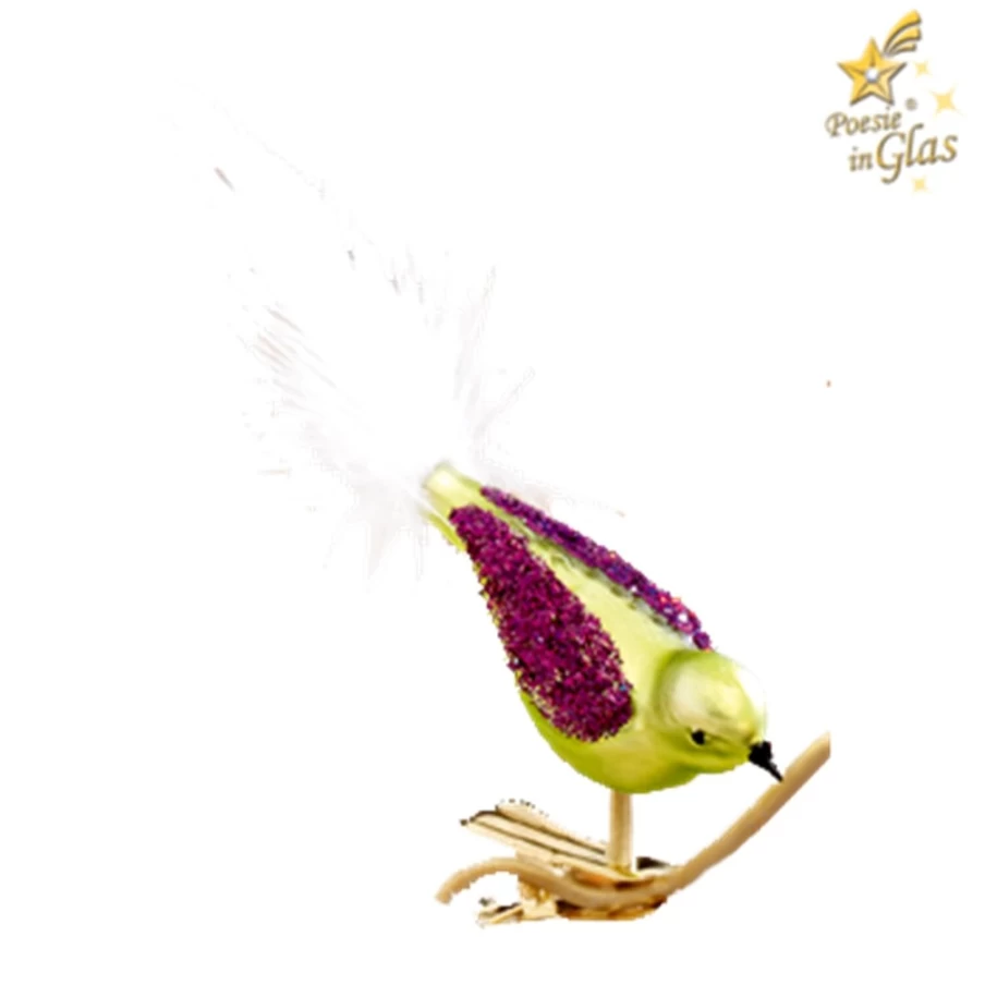 Poesie in Glas Bird Figurine - Elegant Green and Purple Handcrafted Decor