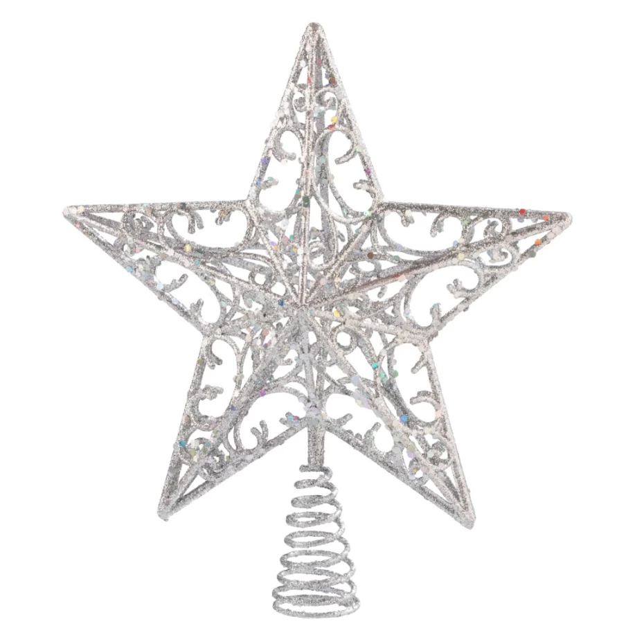 "Käthe Wohlfahrt Silver Glimmer Tree Topper Star – Elegant Christmas Decoration"