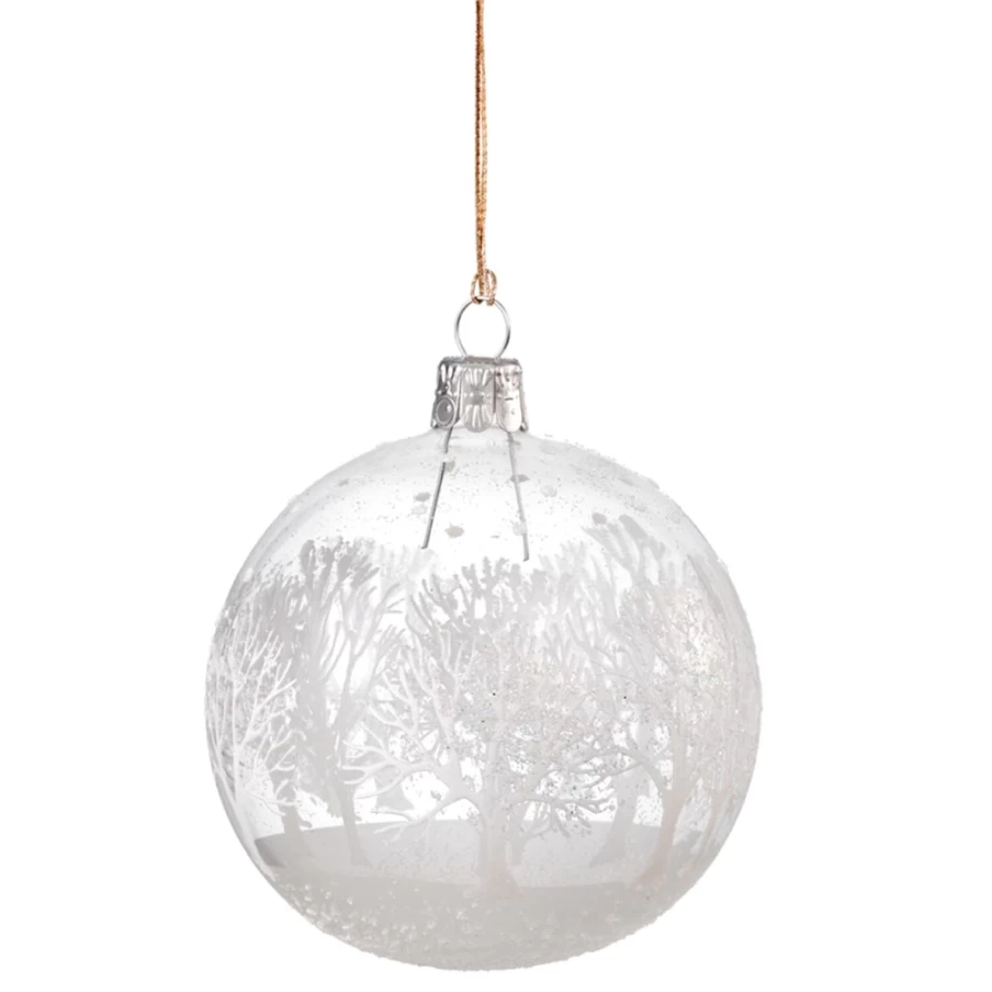 Käthe Wohlfahrt 8cm Clear Glass Christmas Bauble with White Tree Design