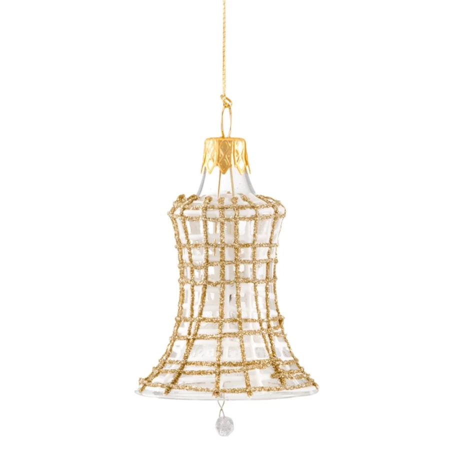 Käthe Wohlfahrt Gold and White Glitter Bell – Sparkling Christmas Decoration