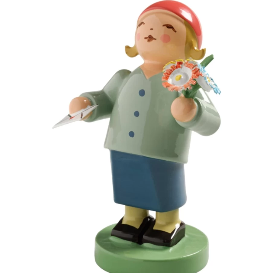 "WENDT & KÜHN Lady Well-Wisher Figurine with Letter and Flower Collectible German Porcelain"