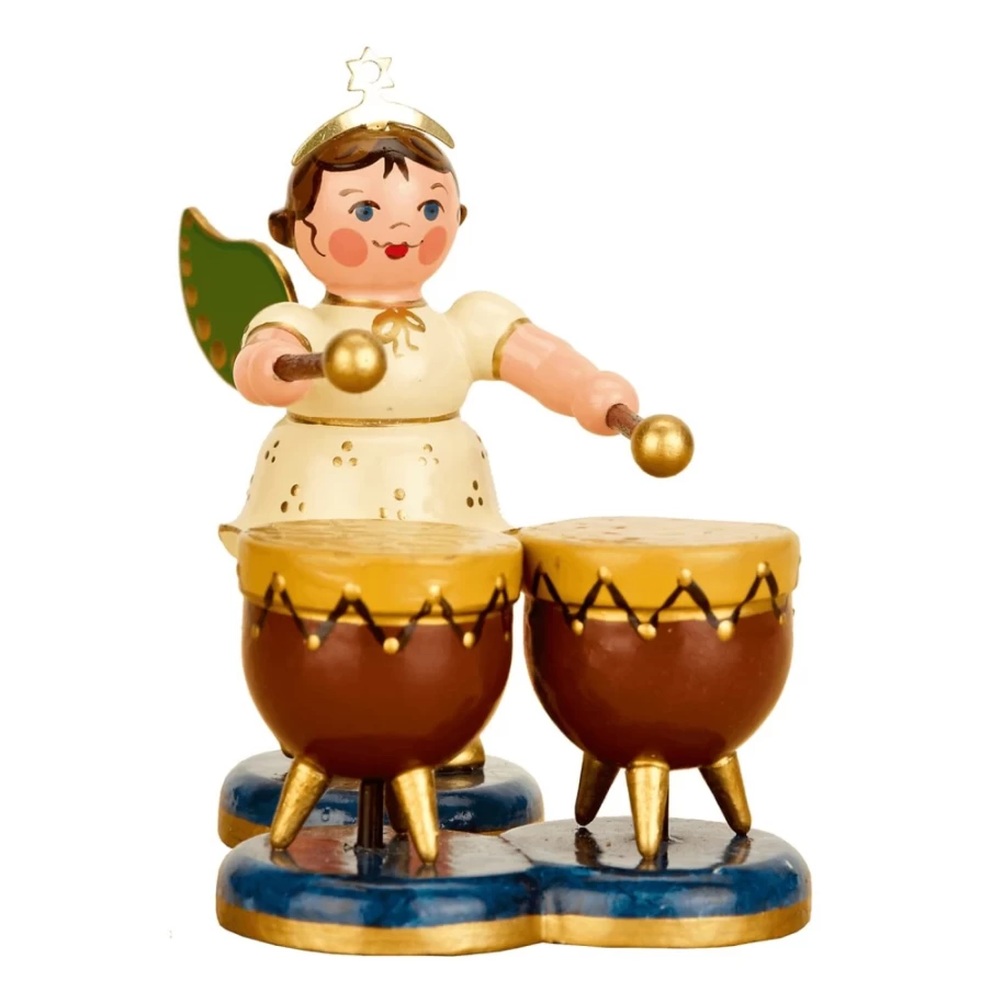 "Hubrig Volkskunst Angel With Kettledrum - Handcrafted Christmas Figurine"
