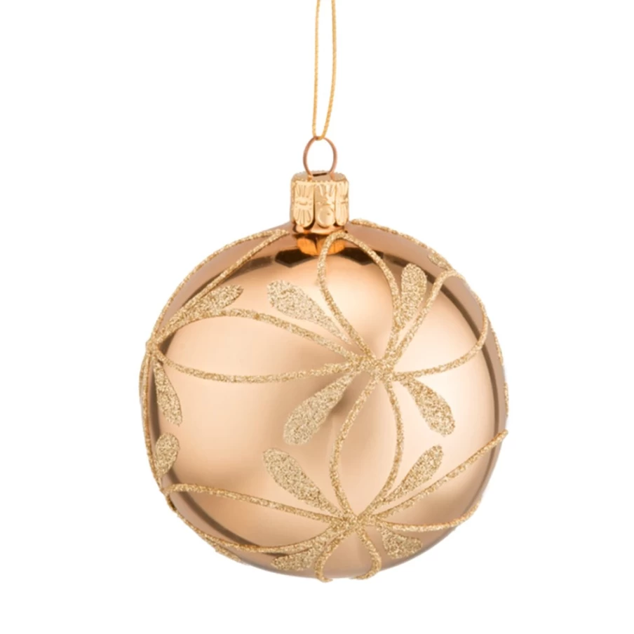 Käthe Wohlfahrt Gold Glass Bauble with Floral Design - 8cm Christmas Ornament