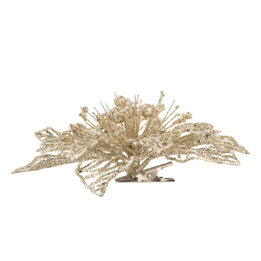 Käthe Wohlfahrt Gold Poinsettia Christmas Ornament with Decorative Clip