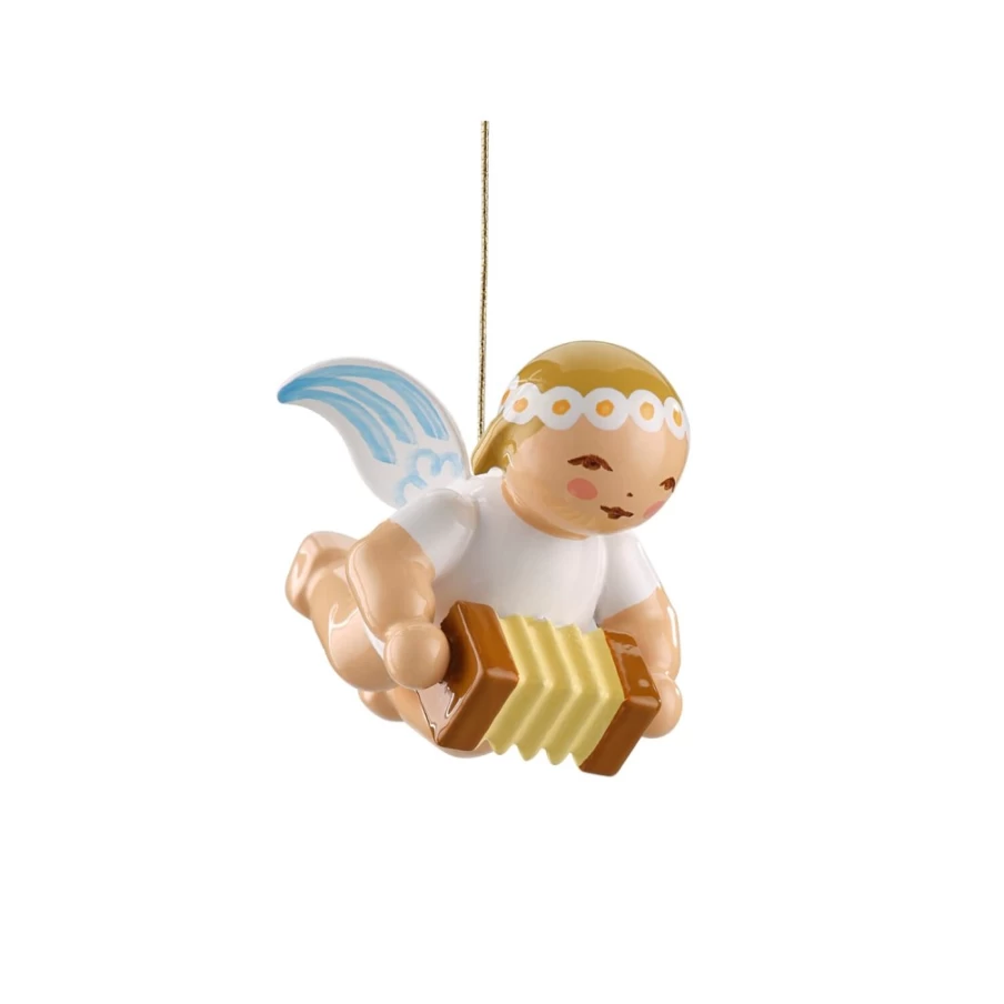 WENDT & KÜHN Angel With Harmonica Figurine - Small Collectible German Wooden Decoration