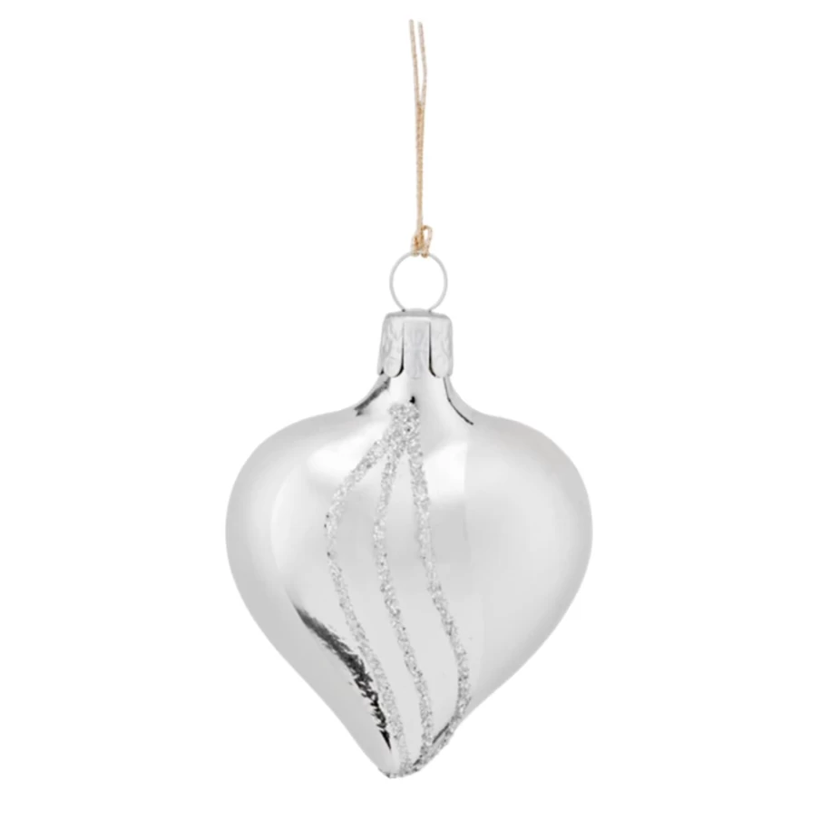 "Käthe Wohlfahrt Heart Silver Ornament with Sparkling Glitter Decor"