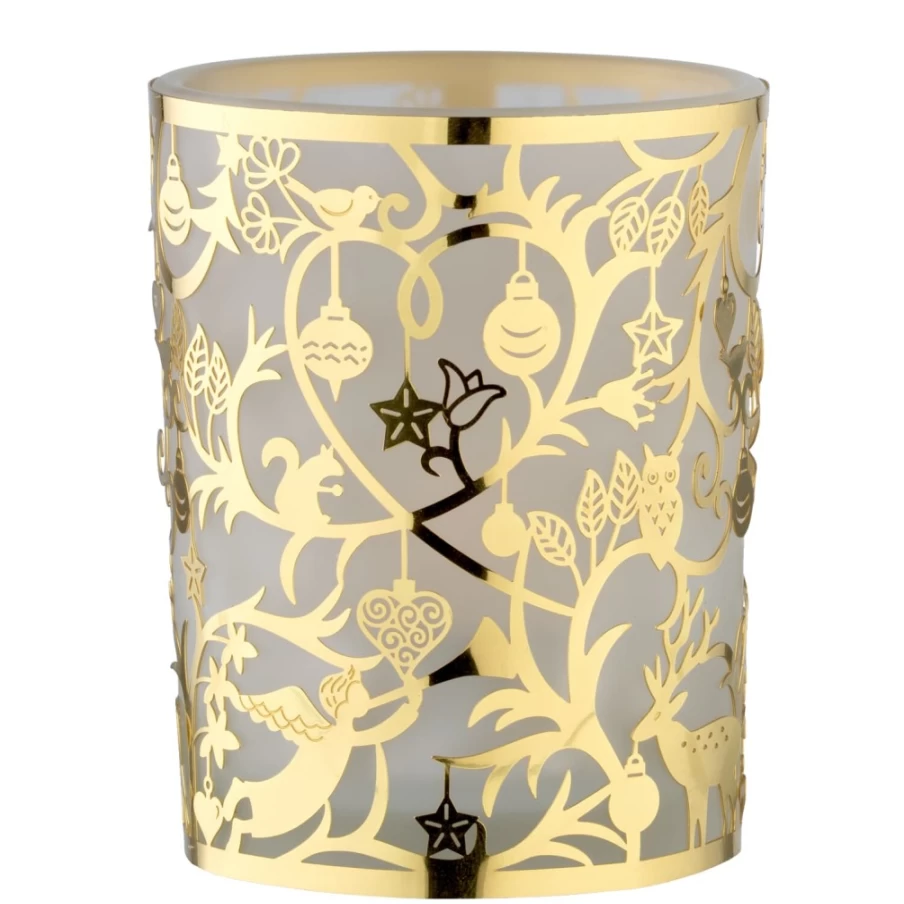 Käthe Wohlfahrt Gold Tealight Glass "Christmas In The Forest" Holiday Candle Holder