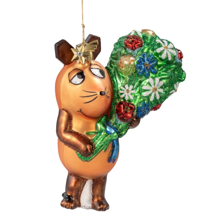 "Poesie in Glas The Mouse With Bouquet - Unique Floral Glass Art Gift"