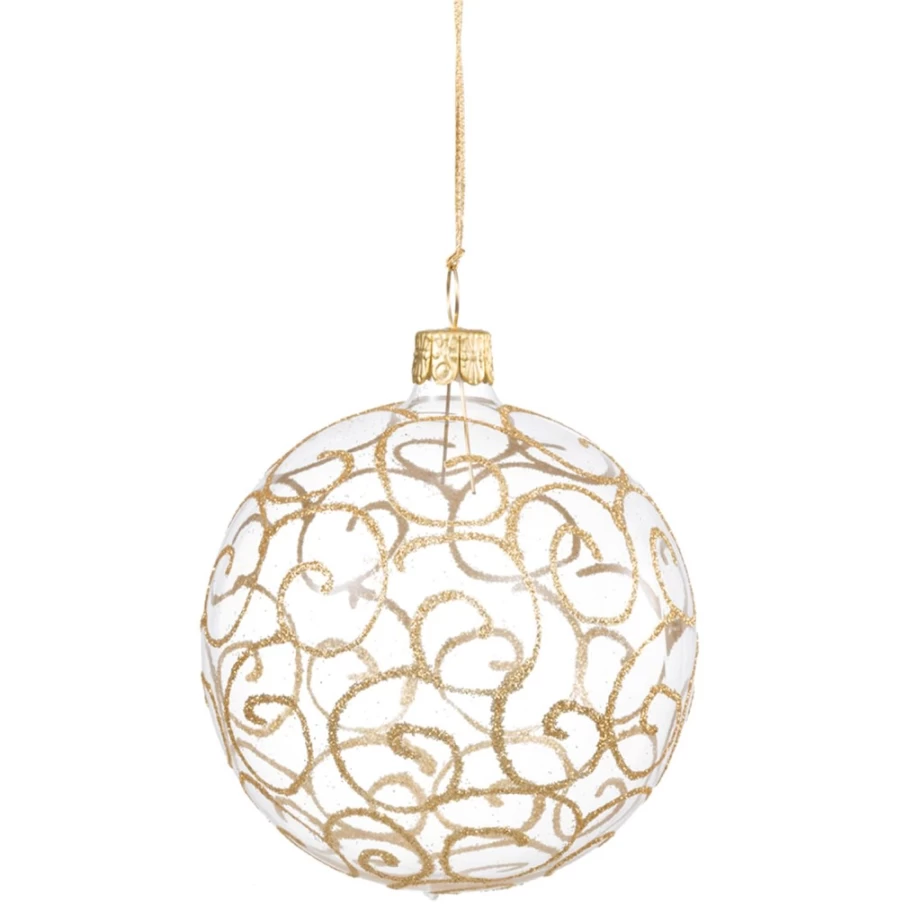 "Käthe Wohlfahrt 8cm Clear Glass Bauble with Elegant Golden Flourishes – Holiday Ornament"
