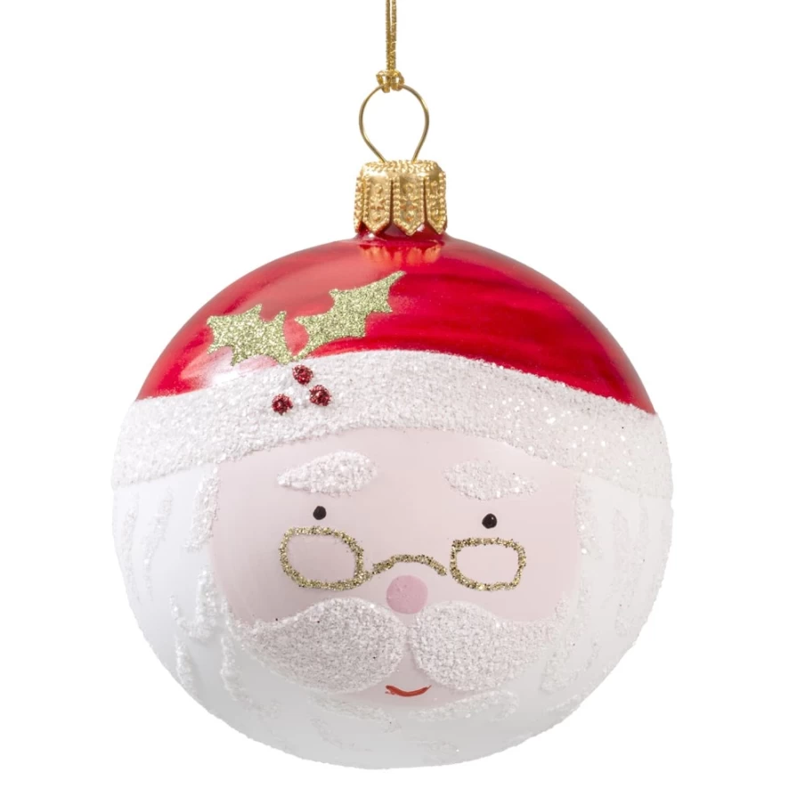 Käthe Wohlfahrt 7cm Glass Christmas Bauble with Santa Claus Design - Handcrafted Holiday Ornament