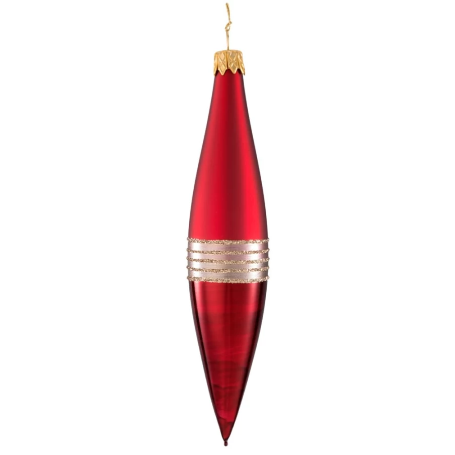 "Käthe Wohlfahrt Dark Red Glitter Ribbon Christmas Cone - Matt/Varnish Finish"
