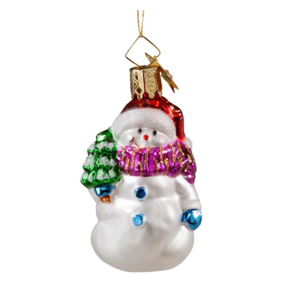 "Poesie in Glas Snowman with Christmas Tree Decorative Holiday Ornament"