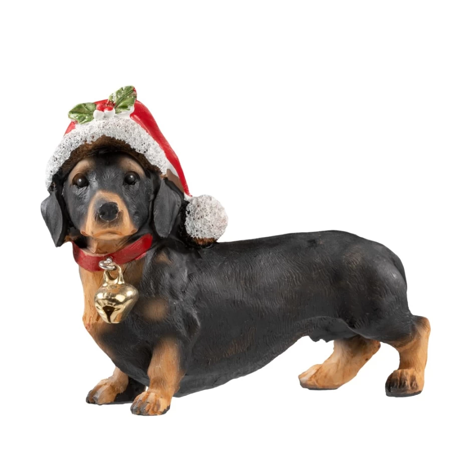 "Käthe Wohlfahrt Small Dachshund Dog Figurine With Bell - Handcrafted German Christmas Decoration"