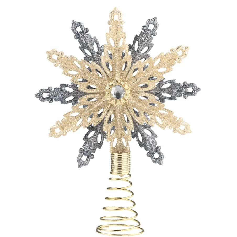 Käthe Wohlfahrt Champagne and Anthracite Snowflake Christmas Tree Topper for Holiday Decor