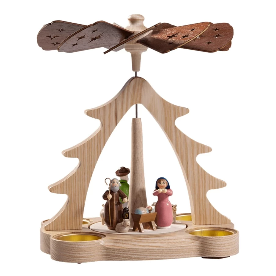 Käthes Original Tealight Pyramid "Silent Night" - Handmade German Christmas Decoration with Flameless Candles
