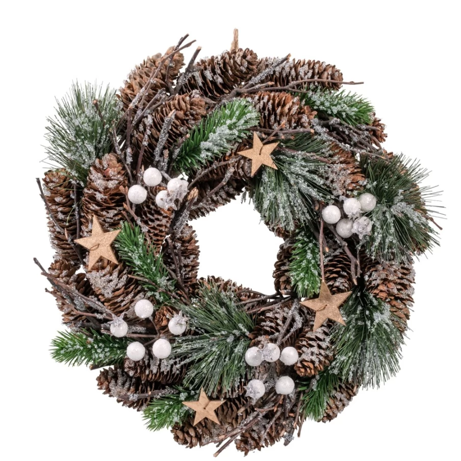 "Käthe Wohlfahrt White Baubles & Pine Cones Christmas Wreath - Door or Table Decoration"