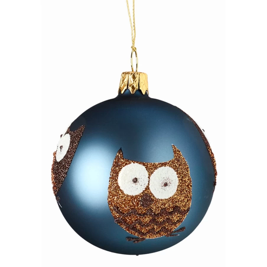"Käthe Wohlfahrt Blue Owl Decorated Glass Bauble – 7cm Handcrafted Christmas Ornament"