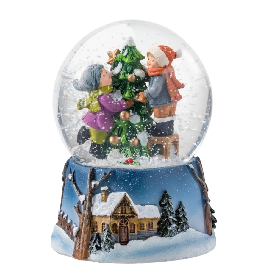 Käthe Wohlfahrt Christmas Snow Globe "We Decorate The Tree" Collectible Holiday Decoration