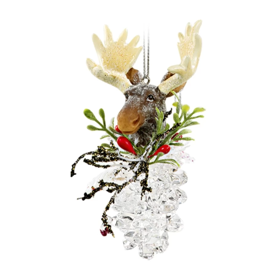 "Käthe Wohlfahrt Handcrafted Fir Cone Christmas Ornament with Elk Design"