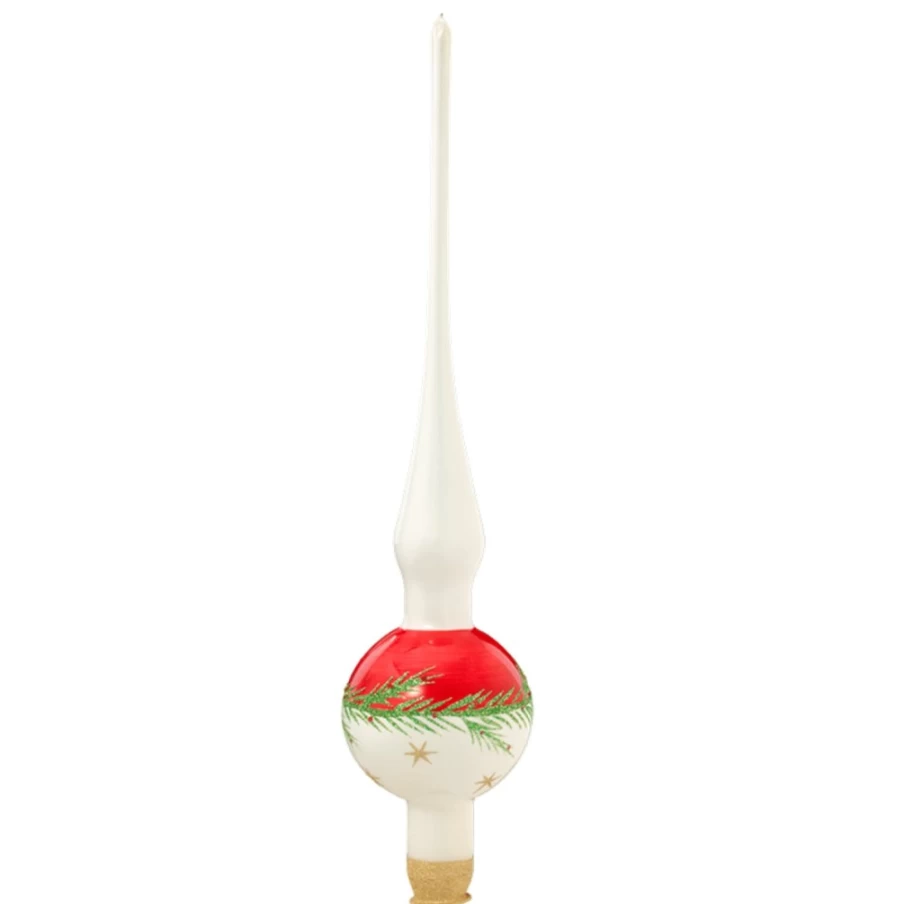 "Käthe Wohlfahrt Red and White Christmas Tree Topper with Twig and Stars Decoration"