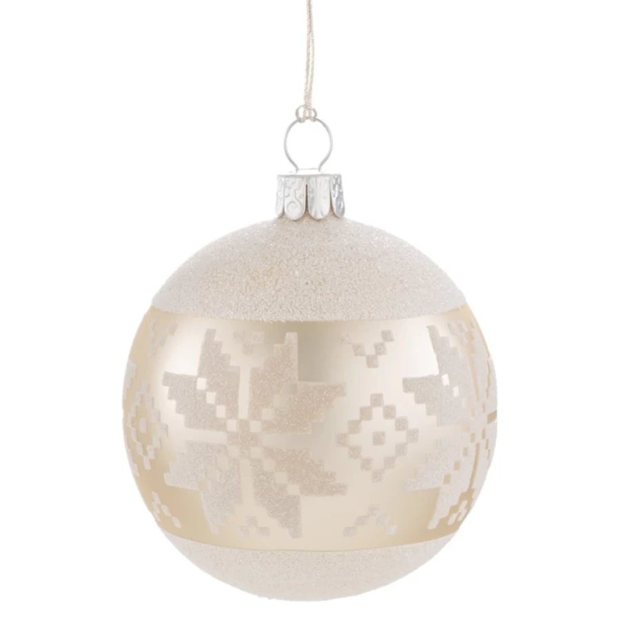 Käthe Wohlfahrt White Patterned Glass Bauble Ornament, 2.76 Inch Holiday Decoration