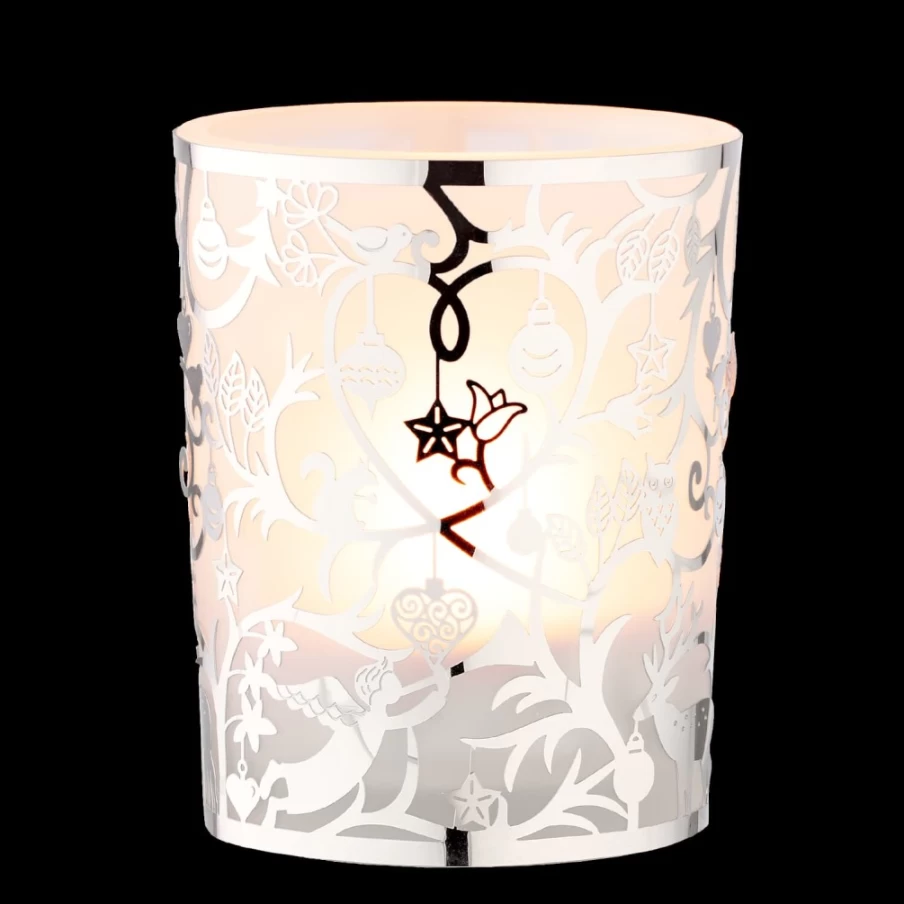 Käthe Wohlfahrt Silver Tealight Glass "Christmas In The Forest" Holiday Candle Holder