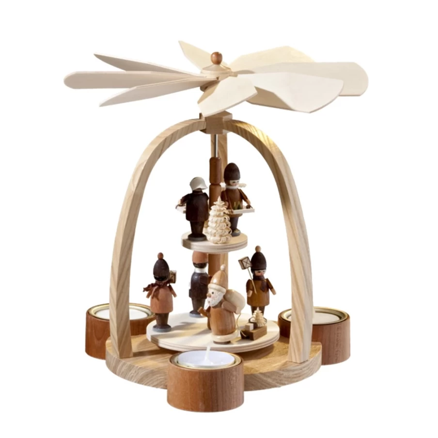 Käthe Wohlfahrt Tealight Candle Holder Pyramid - Santa Claus With Children Christmas Decoration