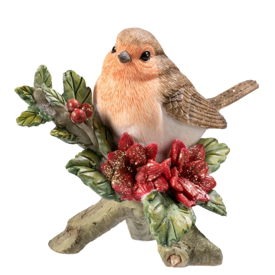 "Käthe Wohlfahrt Robin on Poinsettia Christmas Ornament – Handcrafted Holiday Decoration"