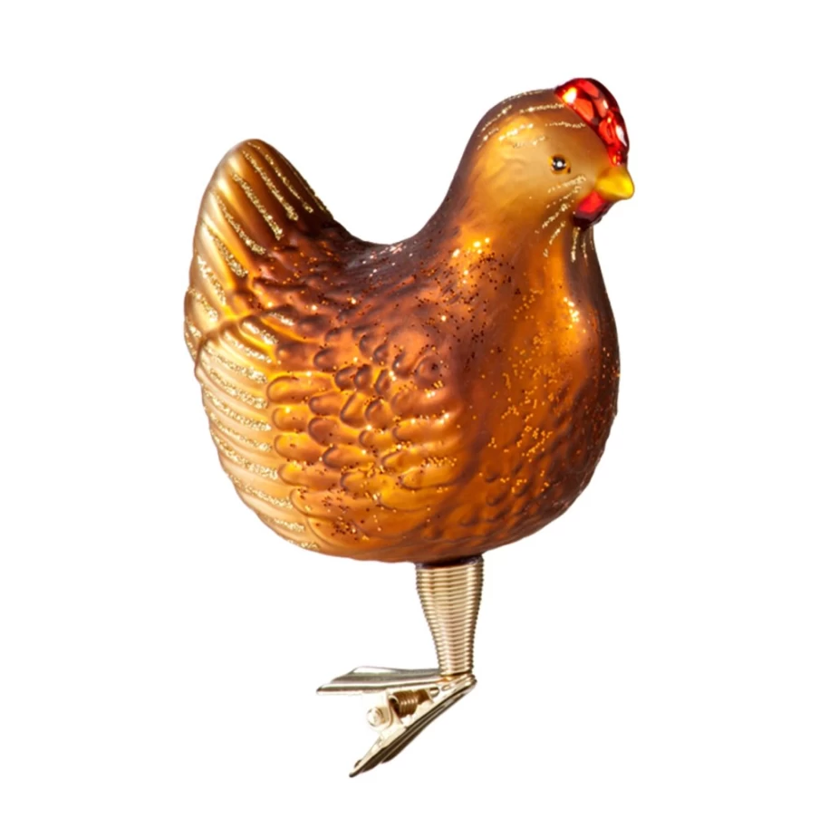 Poesie in Glas Brown Chicken Decorative Figurine with Clip - Handcrafted Collectible