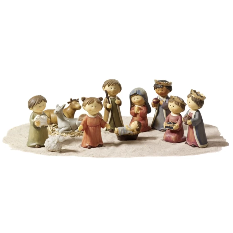 "Käthe Wohlfahrt 11-Piece Children's Nativity Set - Handcrafted Christmas Creche for Kids"