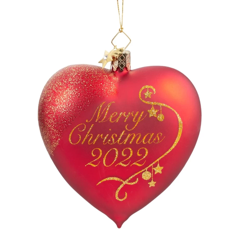 "Poesie in Glas Heart Ornament - Merry Christmas 2022 Festive Glass Decor"