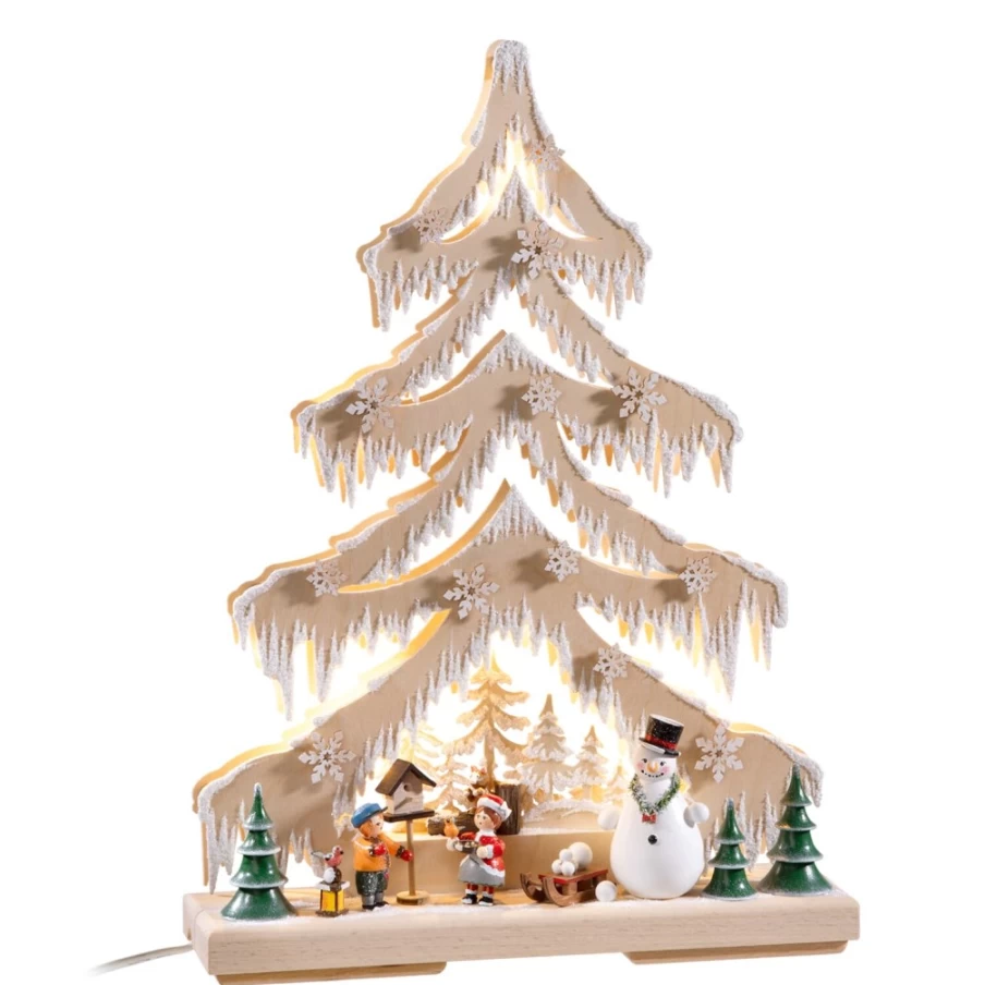 Käthes Original Schwibbogen "Winter Forest Tree" LED Light with USB Port, 115V, Traditional German Christmas Decoration