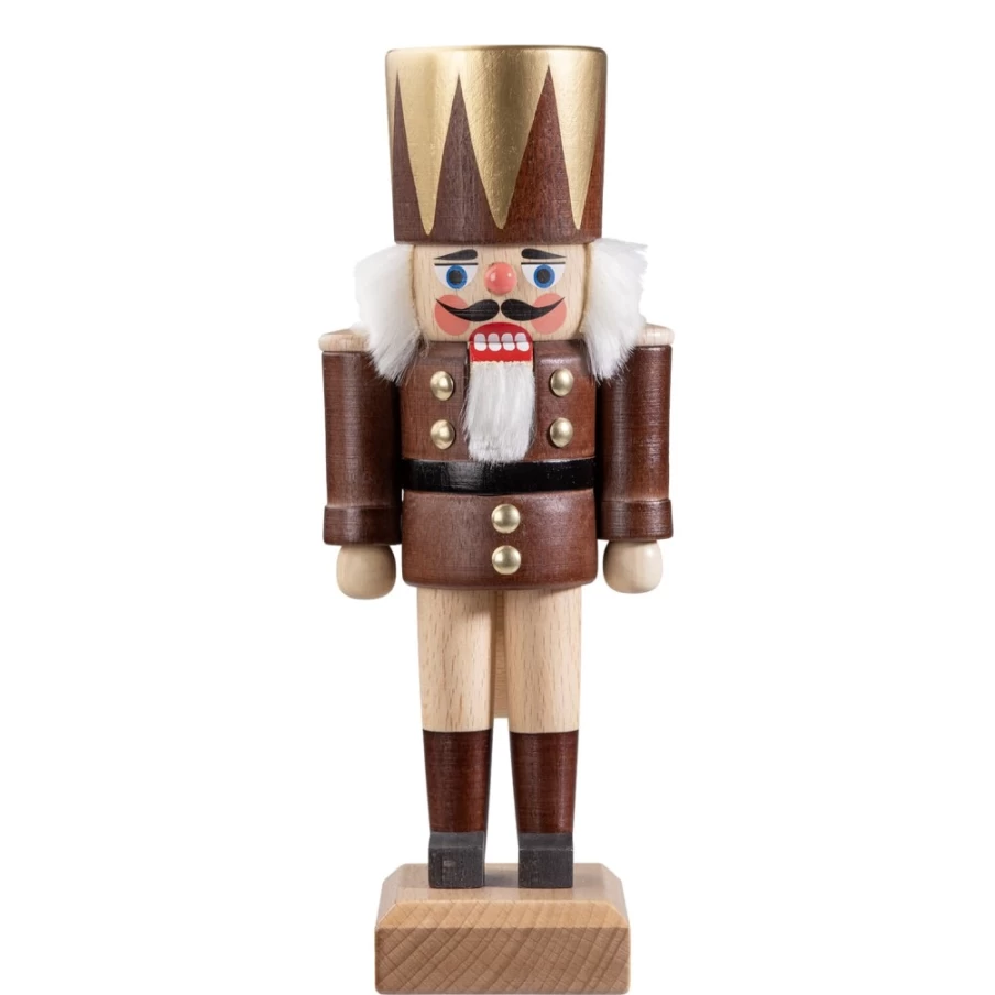 HODREWA 8.1 Inch Brown Nutcracker King - Decorative Christmas Wooden Nut Cracker for Holiday Decor