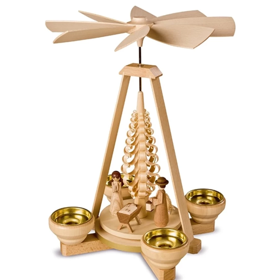 Müller Kleinkunst Nativity Tealight Pyramid - "Birth Of Christ" Christmas Decor