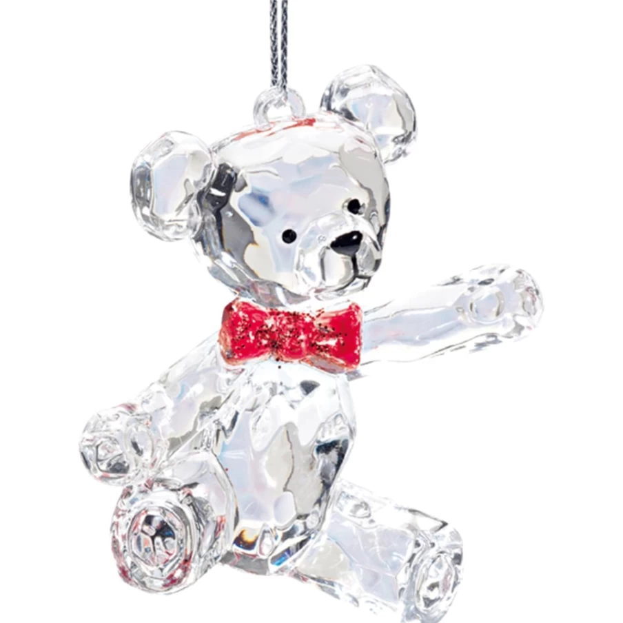"Käthe Wohlfahrt Collectible Acrylic Bear Figurine with Red Bow – Christmas Decoration"