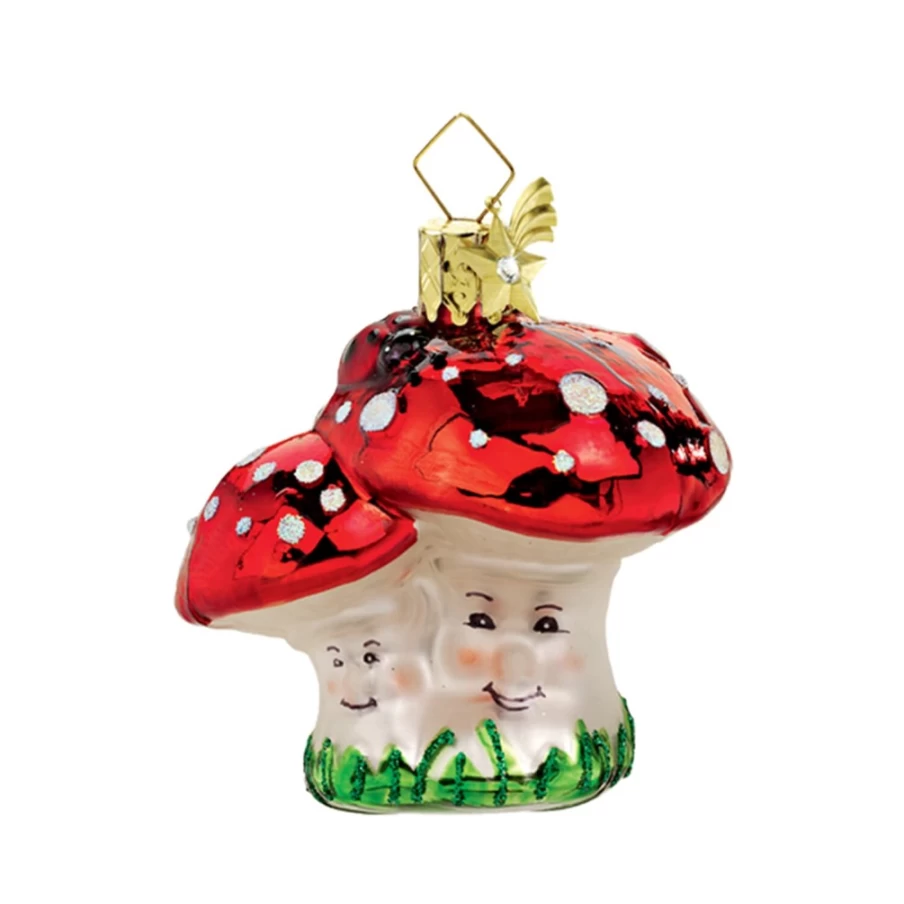 "Poesie in Glas Mushrooms With Ladybug - Whimsical Decorative Glass Figurine"
