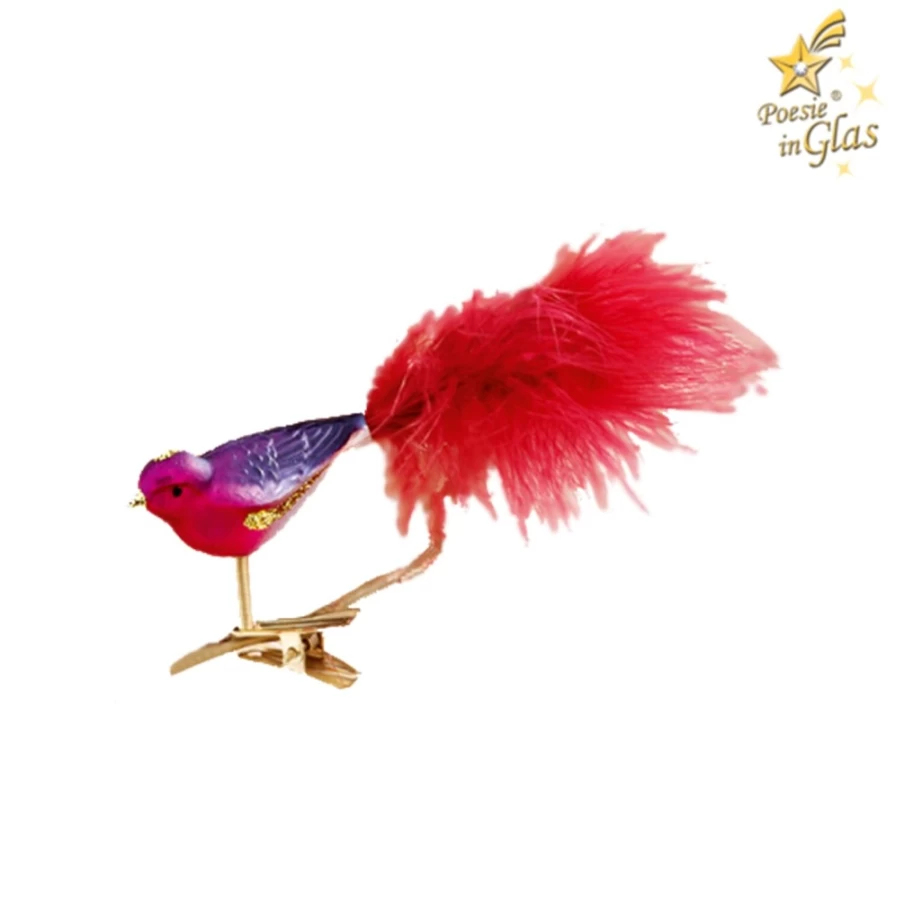 "Poesie in Glas Glass Bird Figurine - Elegant Pink & Purple Handcrafted Decoration"