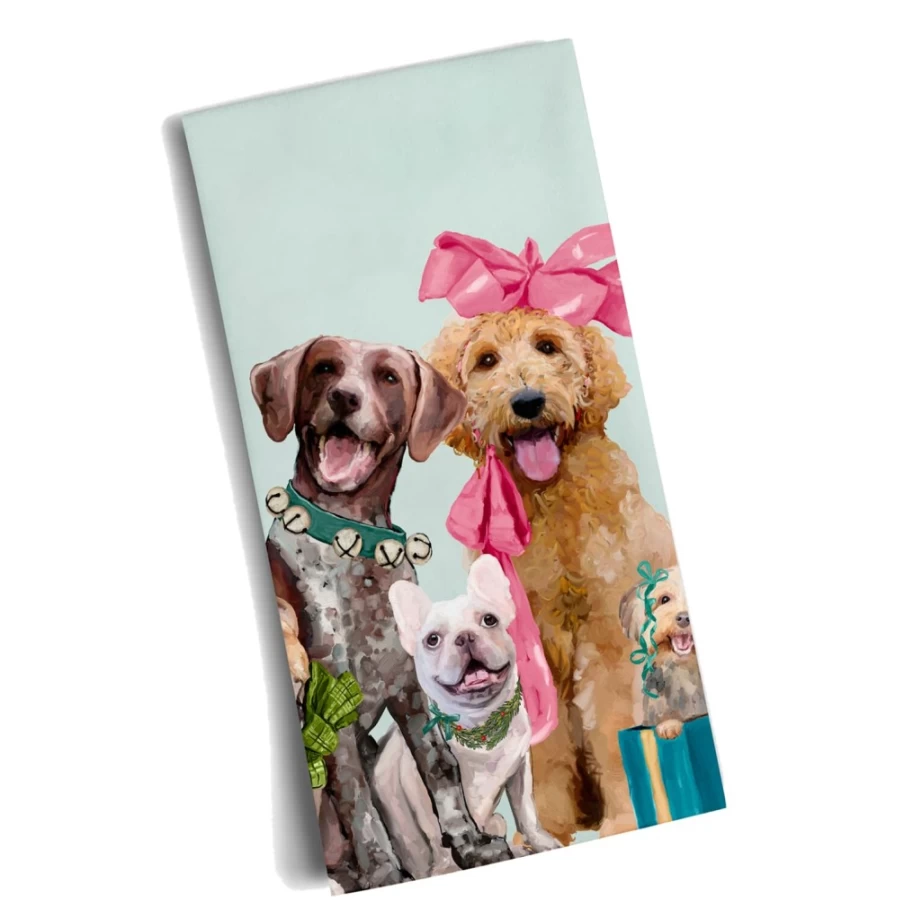 Festive Puppy Holiday Tea Towel by Käthe Wohlfahrt - Bright Christmas Kitchen Towel