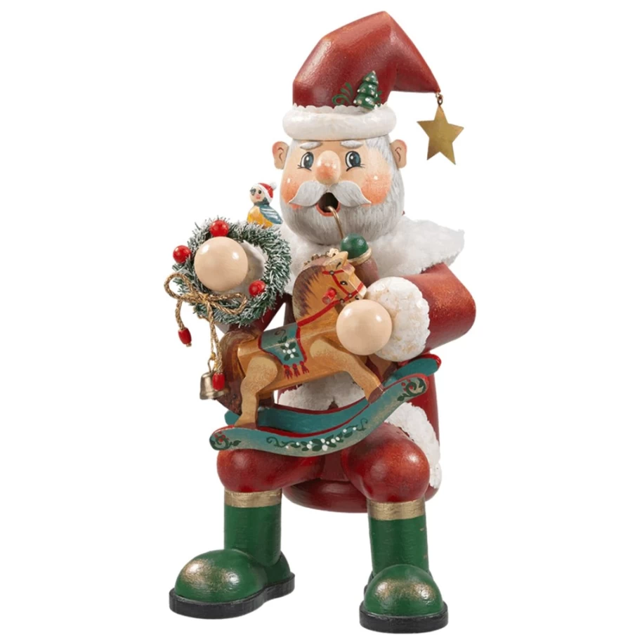Käthes Original Santa With Rocking Horse Wooden Incense Smoker - Handmade German Christmas Decor
