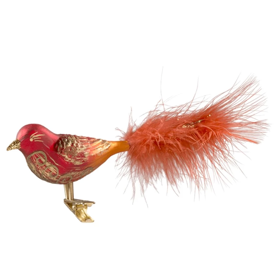 "Poesie in Glas Red-Gold Glass Bird Decorative Figurine"