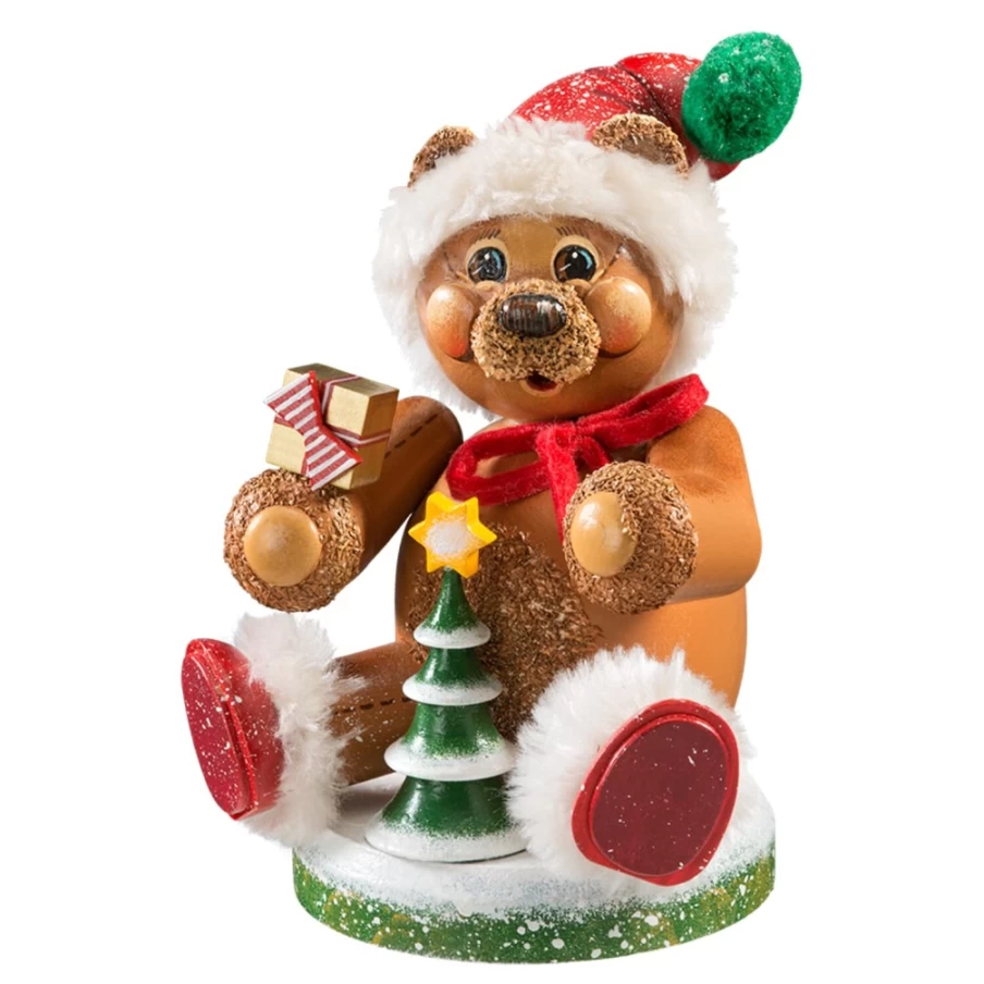 Käthes Original Christmas Teddy Holz Knödell Incense Smoker - Handmade German Wooden Figurine for Holiday Decor