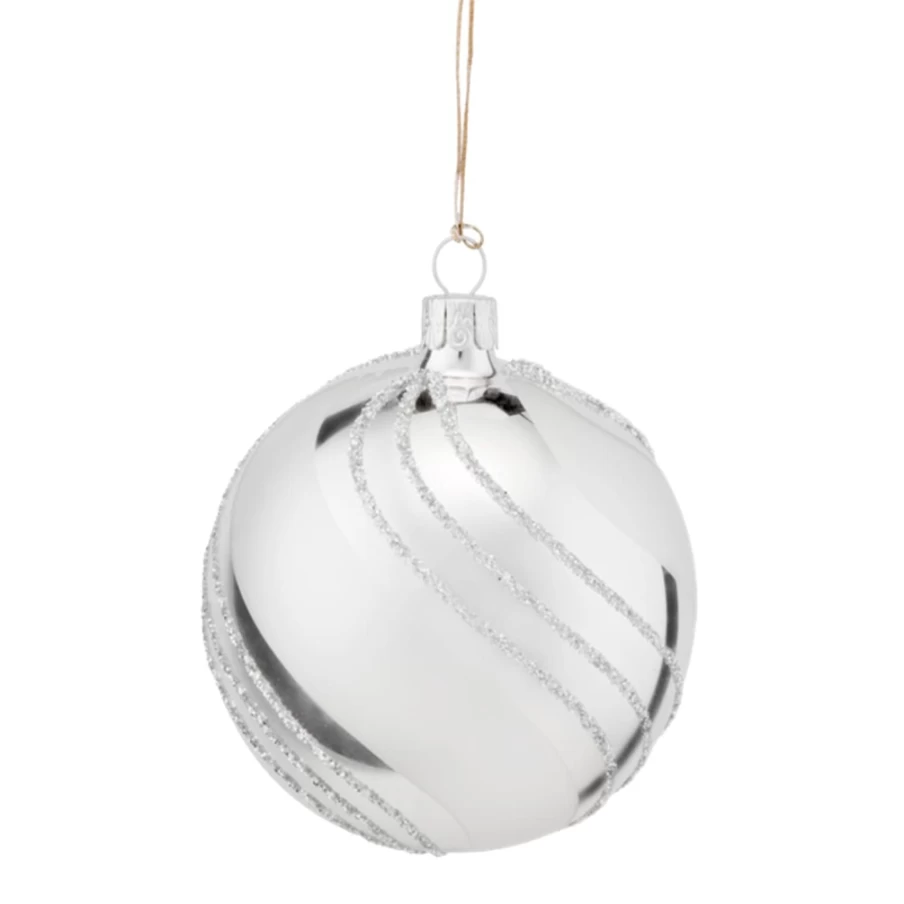 Käthe Wohlfahrt 8cm Silver Glitter Glass Christmas Bauble Ornament