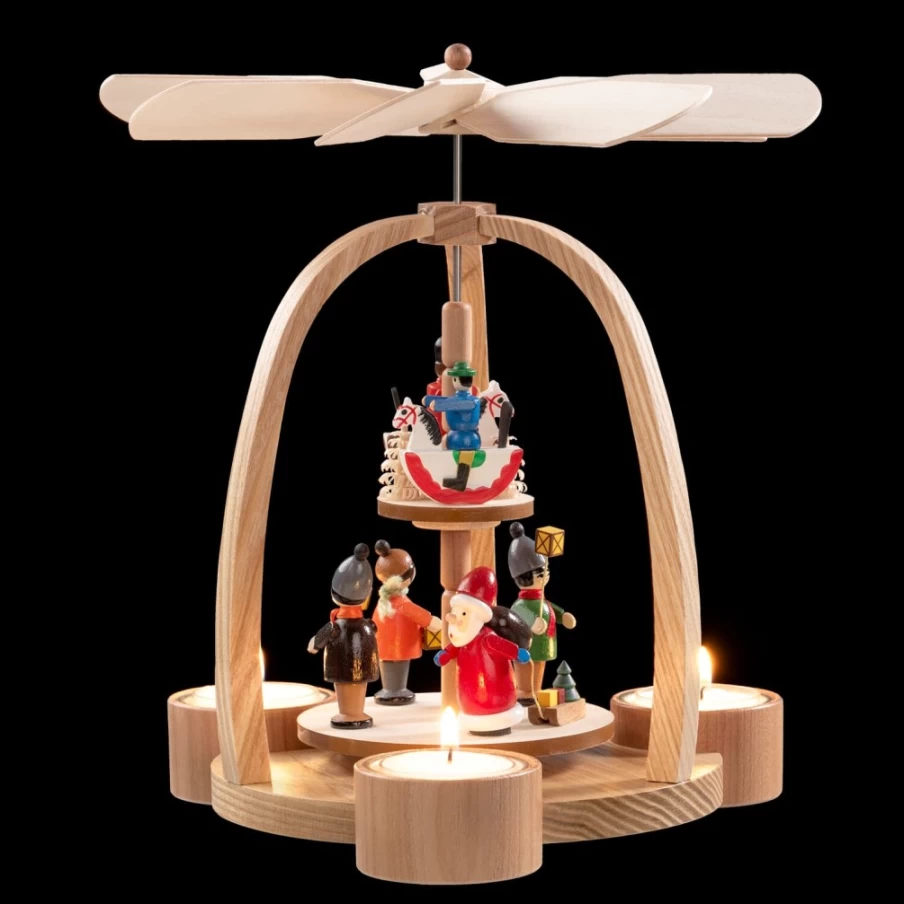 Käthe Wohlfahrt Christmas Pyramid "Santa Claus and Horsemen" Traditional German Wooden Decoration