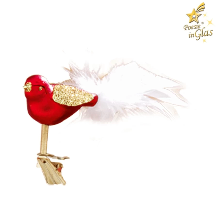 "Poesie in Glas Red Glass Bird Figurine – Handcrafted Decorative Art"